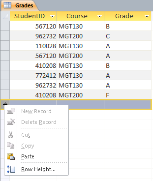 pasting data into Access table