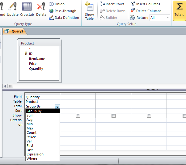 Using aggregate functions in Access