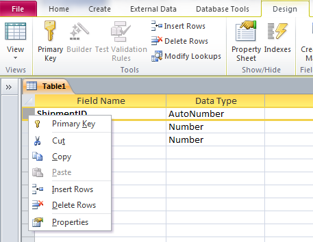 Creating a primary key in Access