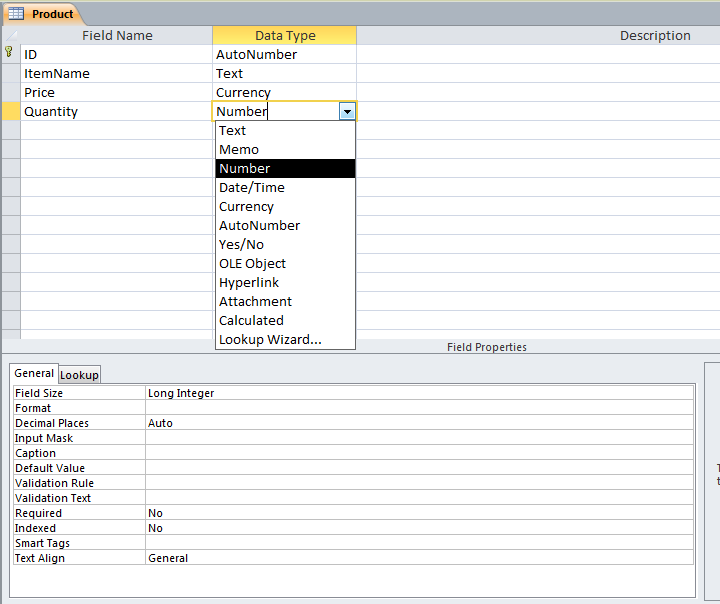 Setting a data type