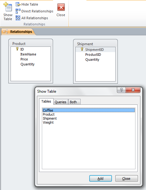 Choosing table to be related
