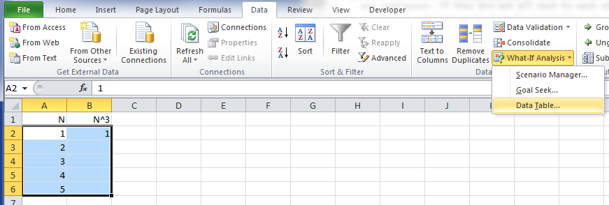 using the data table feature