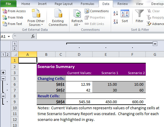 a scenario summary report example