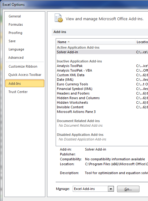 installing Solver