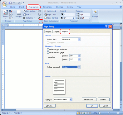 Word 2007/2010 Page Setup Dialog