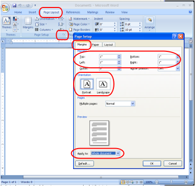 Word 2007 Page Setup Dialog