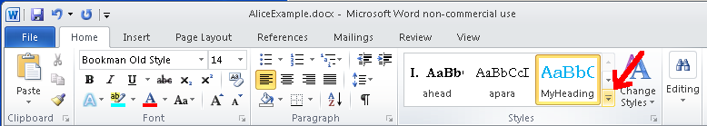 Drop down list arrow