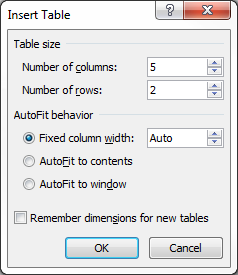 Insert table step 2