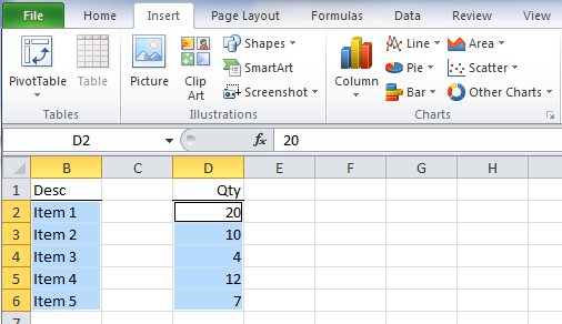 creating a chart