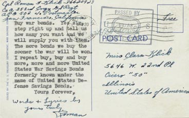 Written side of postcard mailed 5/19/1943 from San Francisco
